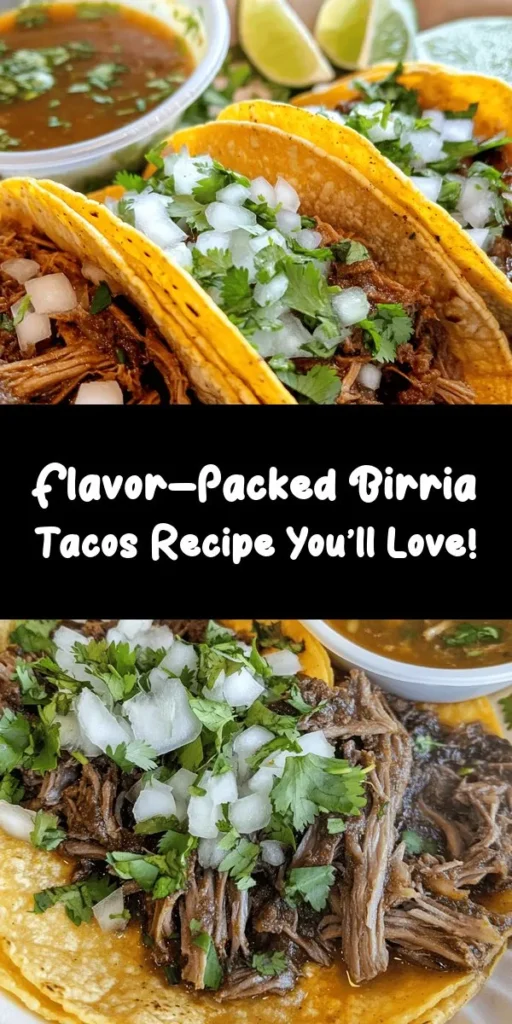 Indulge in the mouthwatering experience of Savor the Flavor Birria Tacos! This authentic recipe features tender beef chuck and short ribs marinated in a rich blend of guajillo and pasilla chiles, garlic, and spices. After slow-cooking to perfection, the shredded meat is served in crispy corn tortillas, garnished with fresh cilantro and onions. Perfect for any occasion, these tacos promise a burst of flavors and a delightful dipping broth. Try them today!
