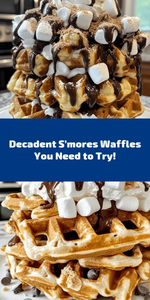 Satisfy your sweet tooth with these indulgent s'mores waffles! This easy recipe combines rich cocoa, fluffy marshmallows, and crunchy graham crackers in every bite. Perfect for breakfast or a fun dessert, these waffles are topped with whipped cream and extra chocolate for the ultimate treat. Ready in just 25 minutes, they're a delightful twist on a classic campfire favorite. Don't miss out on this deliciously gooey experience!