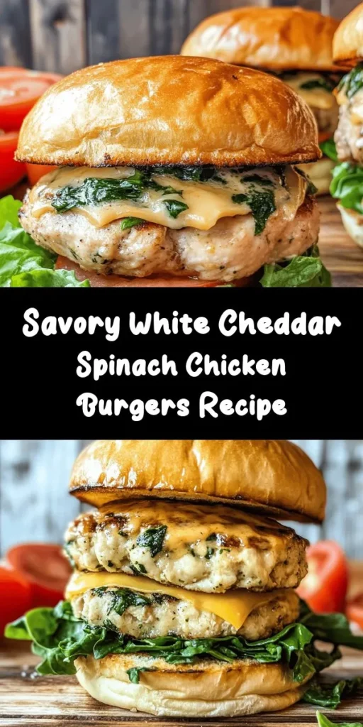 Elevate your burger night with these delicious White Cheddar & Spinach Chicken Burgers! Made with ground chicken, fresh spinach, and melty white cheddar, each bite is bursting with flavor. Easy to prepare in just 30 minutes, these juicy patties are perfect for grilling or pan-frying. Serve them on toasted buns with your favorite toppings for a meal the whole family will love. Get ready to enjoy a tasty twist on a classic burger!