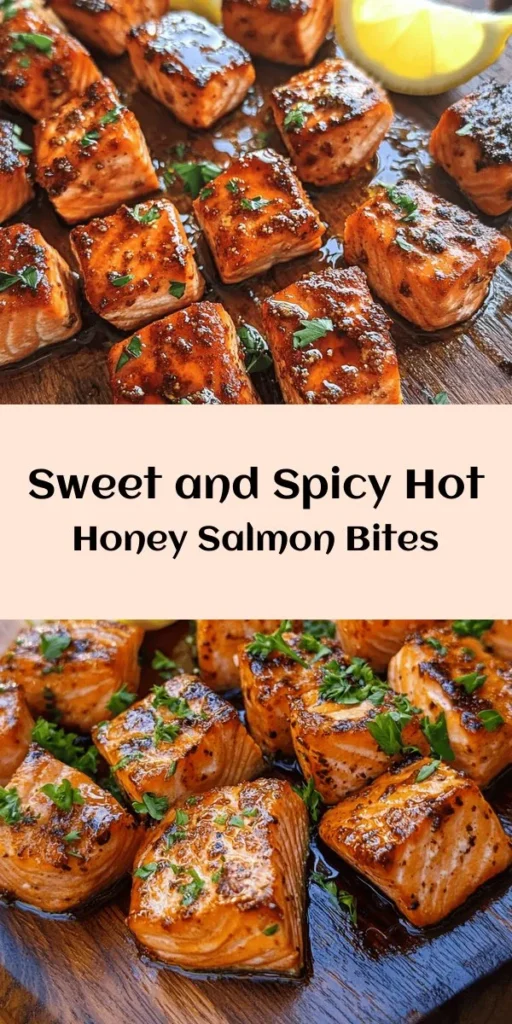 Discover the perfect balance of sweet and spicy with these Spicy Sweet Hot Honey Salmon Bites! This easy recipe transforms salmon into a delicious appetizer or main dish in just 30 minutes. With a flavorful marinade featuring hot honey, garlic, and smoked paprika, each bite is bursting with taste. Garnish with fresh parsley and serve with lemon wedges for a fresh finish. Ready to impress your guests? Give it a try today!